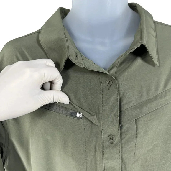 Wrangler All Terrain Gear NWT Mens XXL Olive Mixed Material Shirt Hidden Pockets - Picture 3 of 16